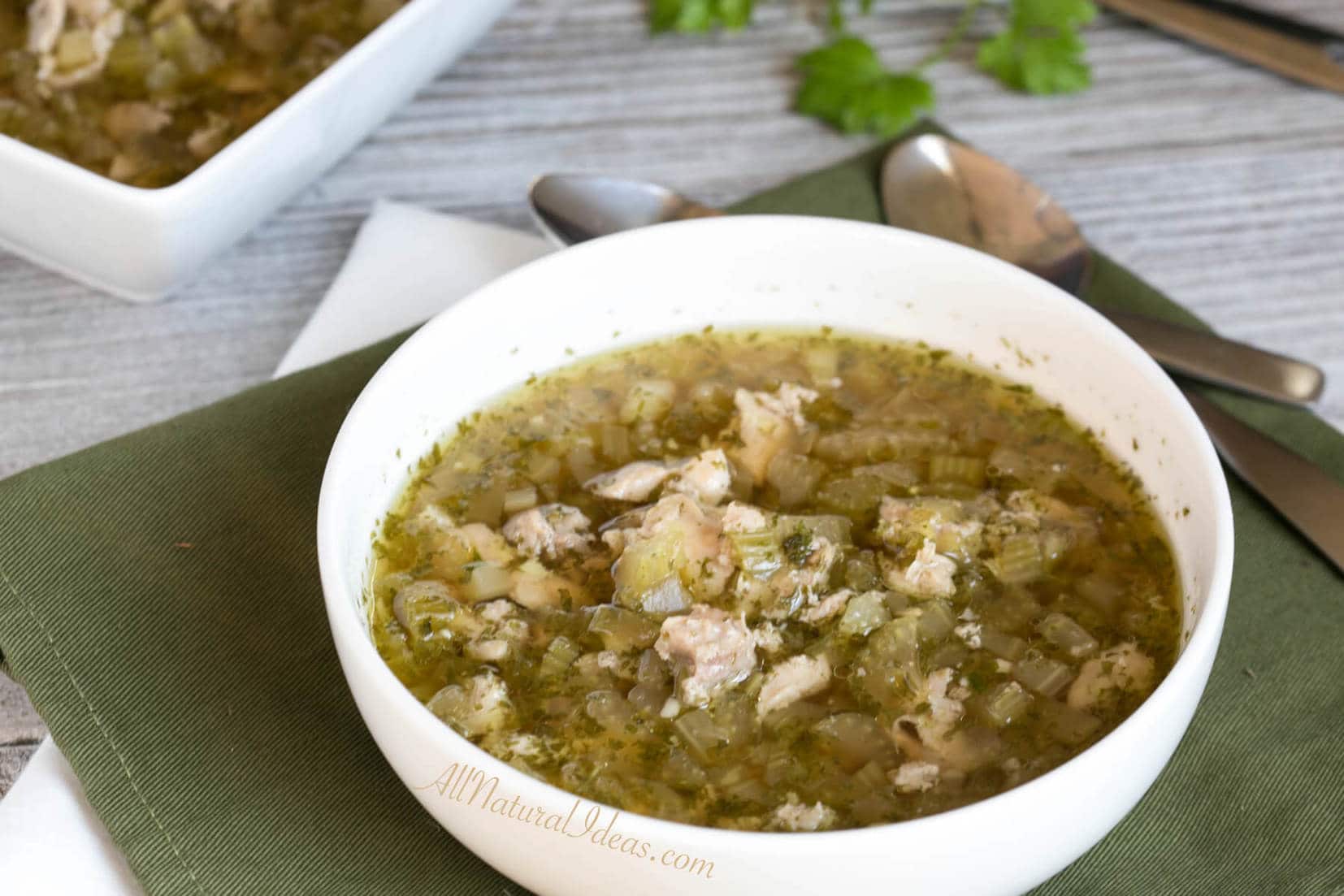 An easy chicken soup recipe for colds and flu that helps relieve common symptoms. Keep some chicken broth handy to make this low carb chicken soup any time.
