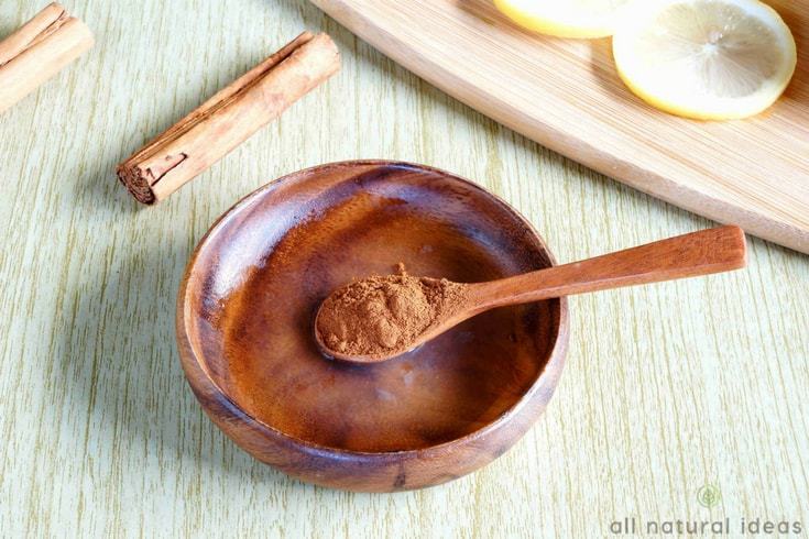 Lemon in bowl and cinnamon on spoon