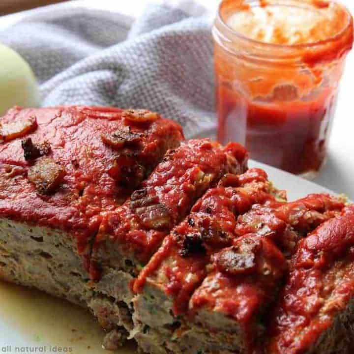 Sliced easy paleo meatloaf with bacon