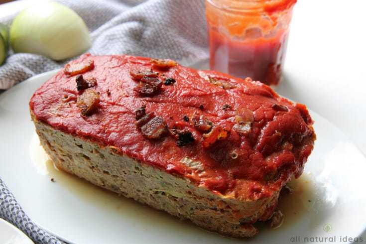 Loaf of easy paleo meatloaf with bacon