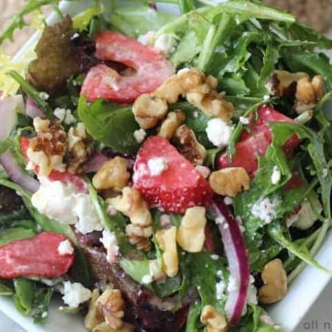 An easy spinach strawberry walnut salad