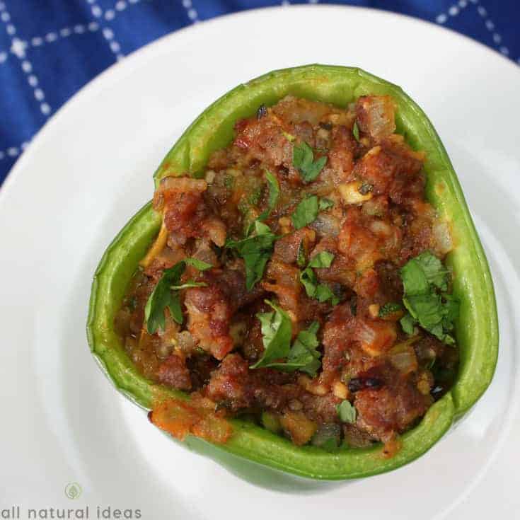 Top view of easy paleo stuffed peppers