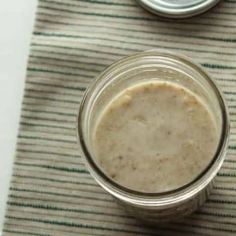 Homemade dairy free cream of mushroom soup in a canning jar